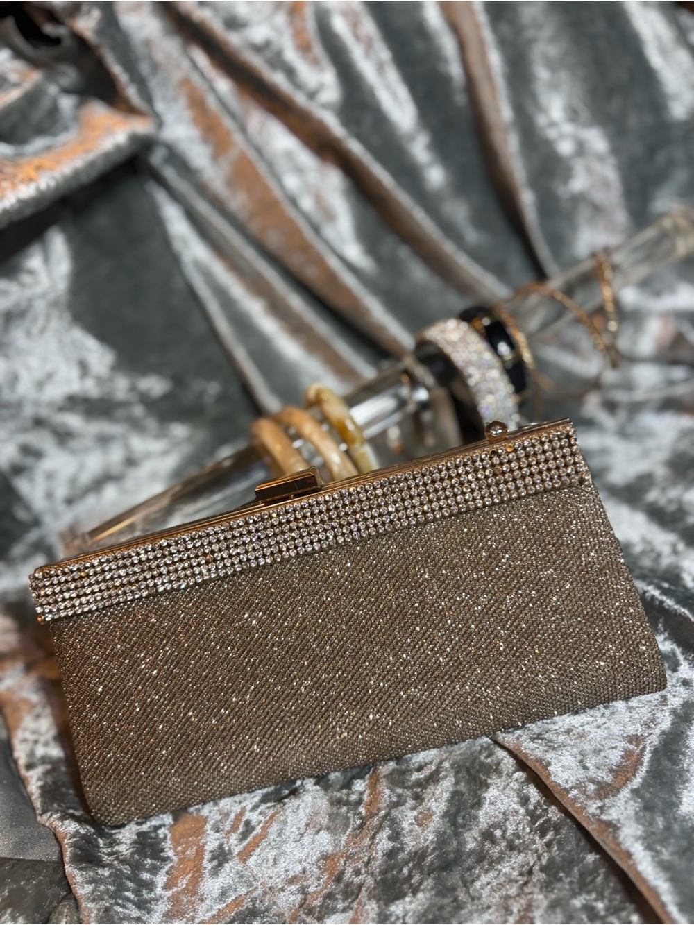 Elegant Rhinestone Evening Clutch in Bronze - Picture 2 of 9